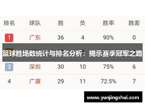 篮球胜场数统计与排名分析：揭示赛季冠军之路